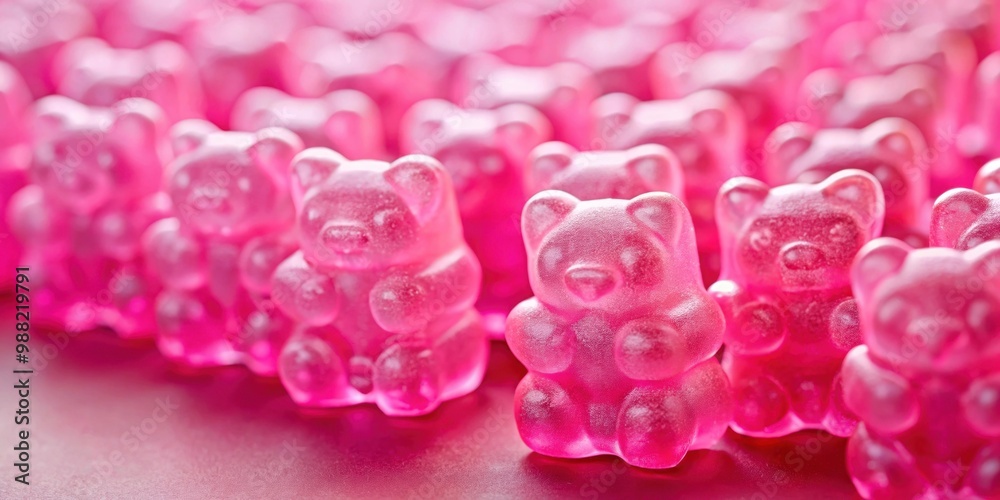 Close-up of pink gummy bears on a pink background, gummy bears, candy, sweets, pink, close-up, isolated, vibrant, snack Close-up of pink gummy bears on a pink background, gummy bears, candy, sweets, pink, close-up, isolated, vibrant, snack