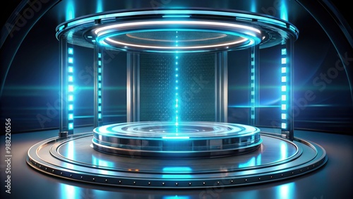 A futuristic teleportation device sending people to different locations, futuristic