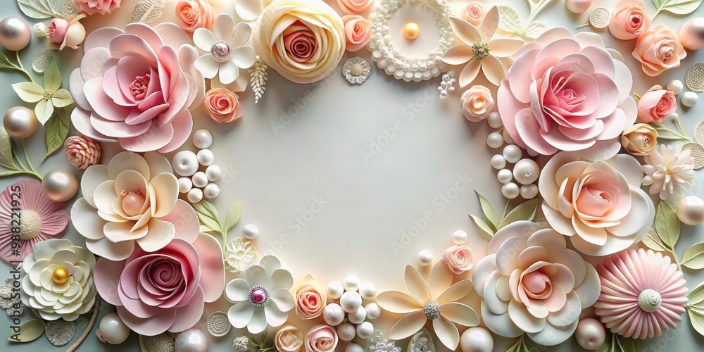 Floral frame made of paper flowers and pearls for an elegant touch , floral, frame, paper flowers, pearls, elegance Floral frame made of paper flowers and pearls for an elegant touch , floral, frame, paper flowers, pearls, elegance