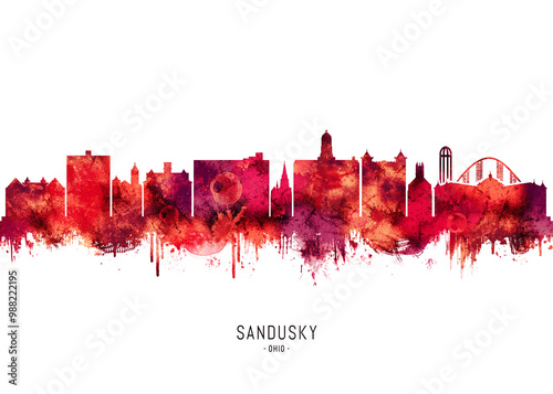 Sandusky Ohio Skyline Red photo