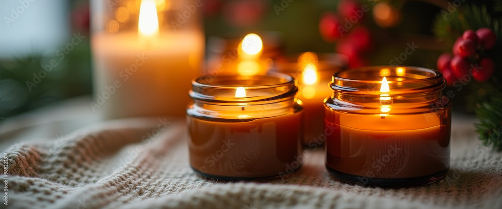 Burning candles on a cozy knit blanket Burning candles on a cozy knit blanket