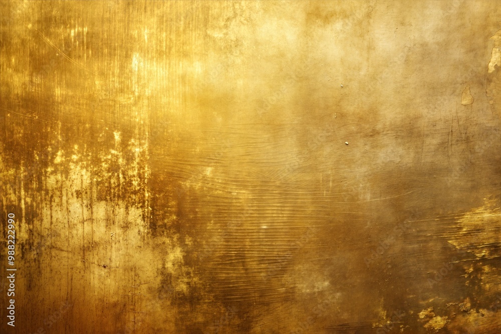 Fototapeta premium Textured golden surface with warm glow and faded patterns