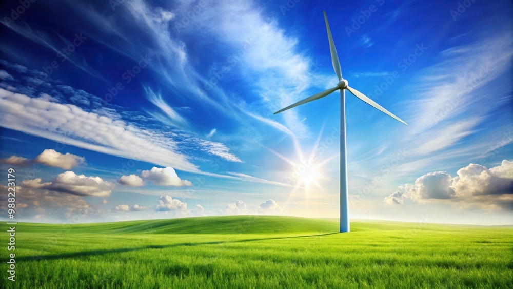 Obraz premium Abstract of a wind turbine generating green energy in a peaceful field under a blue sky , wind turbine, power