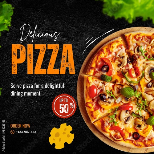 Delicious pizza social media post template