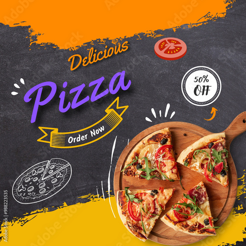 Delicious pizza social media post template
