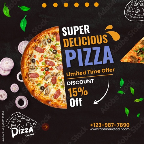 Delicious pizza social media post template