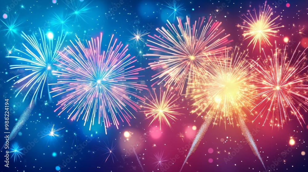 2025 - Banner for the new year in an atmosphere of night parties with fireworks and sparklers - French and English text, translation: happy new year 2025 - Banner for the new year in an atmosphere of night parties with fireworks and sparklers - French and English text, translation: happy new year