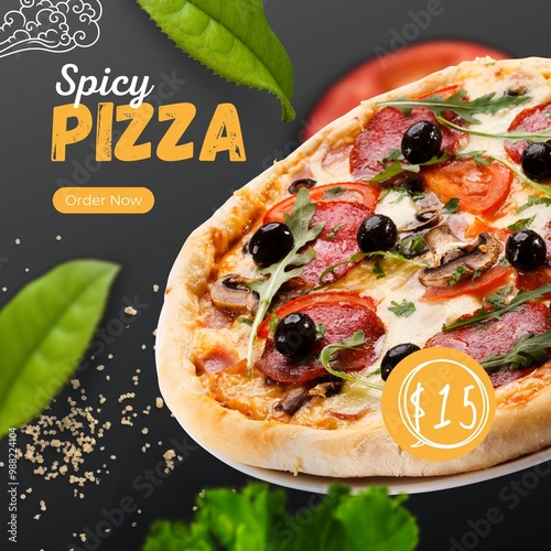 Delicious pizza social media post template