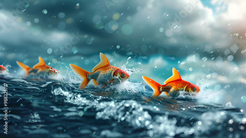 Beautiful goldfish swimming in clear blue water, vibrant aquatic life in a serene underwater setting, perfect for aquatic photography lovers and anyone fascinated by fish and marine life