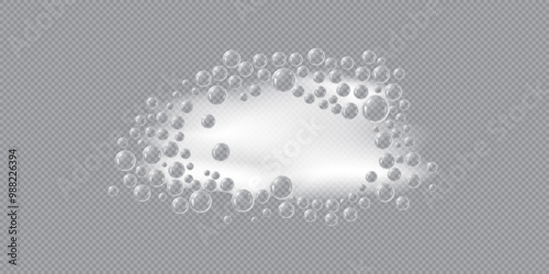 Realistic soap foam with bubbles vector illustration, a mass of small bubbles formed on liquid by agitation, white froth