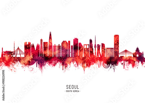 Obraz na płótnie Seoul South Korea Skyline Red w salonie
