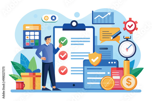 A professional evaluates customizable credit assessment tools surrounded by graphs, charts, and various financial symbols of currency.