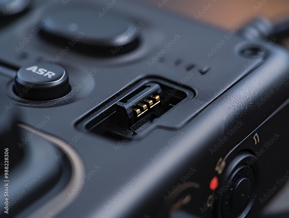 A detailed view of a voice recorder s charging port A detailed view of a voice recorder s charging port