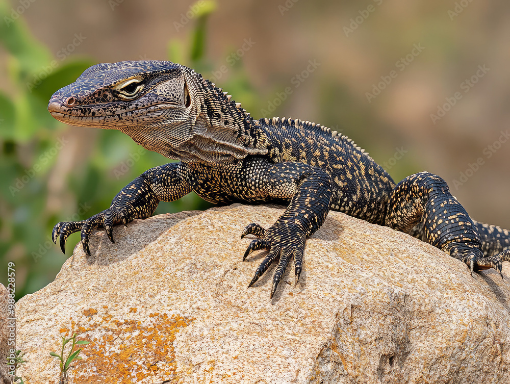 Close-up of Lace Monitor Lizard Resting on a Rock Close-up of Lace Monitor Lizard Resting on a Rock