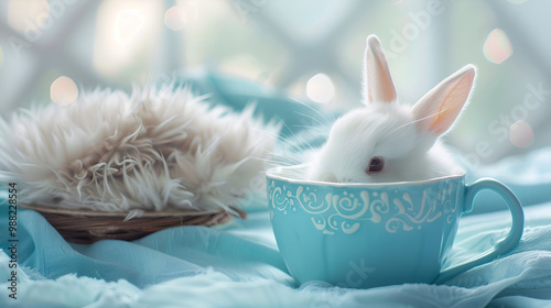 Tiny mouse inside a blue teacup, an adorable and whimsical scene perfect for lovers of small animals, animal photography, and charming, playful moments captured in a unique setting