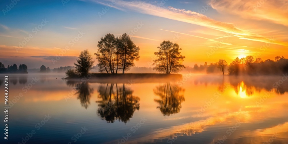 Tranquil sunset over misty lake with silhouetted trees , serene, sunset, misty, lake, tranquil, picturesque, warm glow Tranquil sunset over misty lake with silhouetted trees , serene, sunset, misty, lake, tranquil, picturesque, warm glow