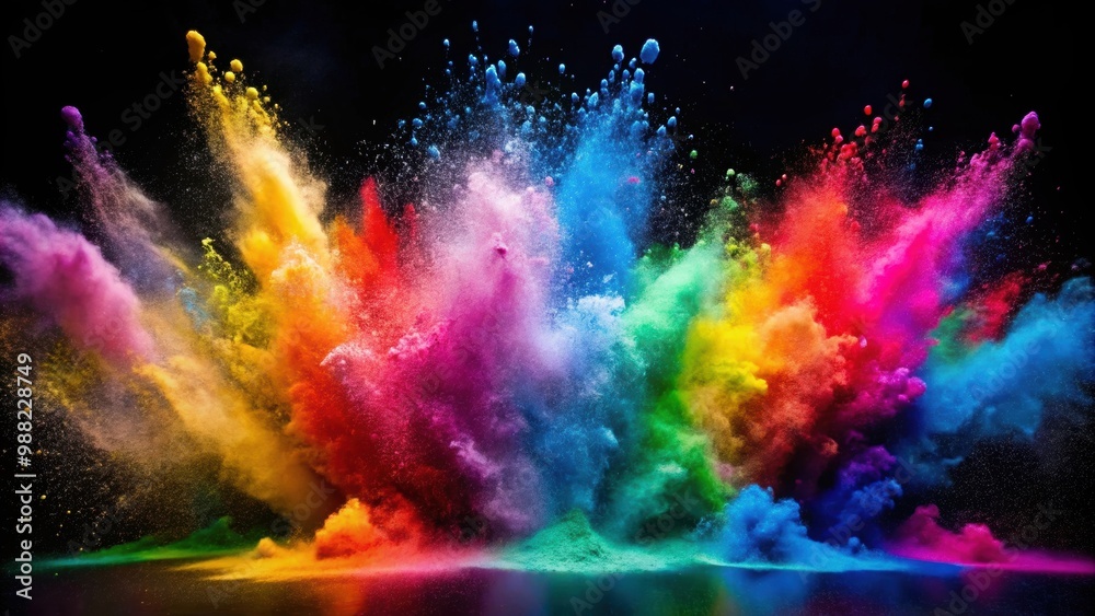 Colorful vibrant powder being thrown into the air creating a dynamic display , vibrant, powder, colors, throwing, dispersing Colorful vibrant powder being thrown into the air creating a dynamic display , vibrant, powder, colors, throwing, dispersing