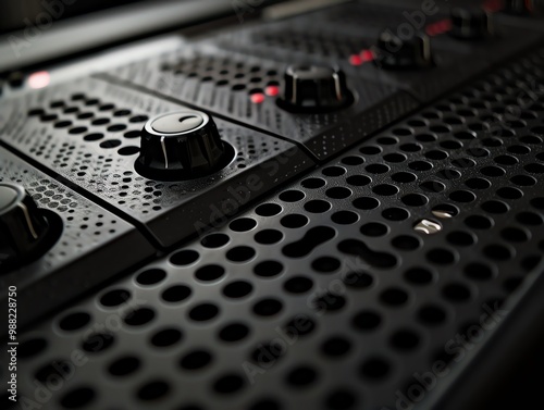 A detailed view of a voice recorder s builtin speaker