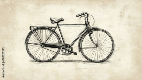 Realistic hand-drawn vintage bicycle illustration in pencil with classic design elements