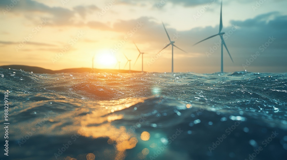 Corporate report with visuals of wind turbines and solar panels ...