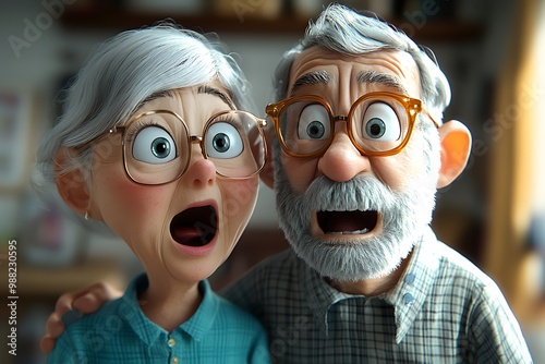 Surprised Elderly Couple Cartoon Illustration