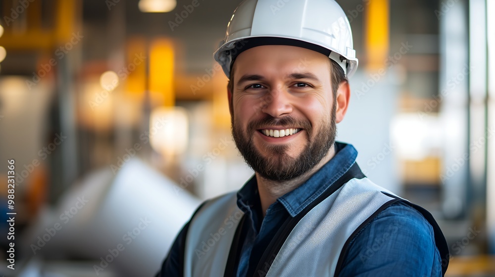 A professional heavy industry engineer posing for a portrait in a workshop