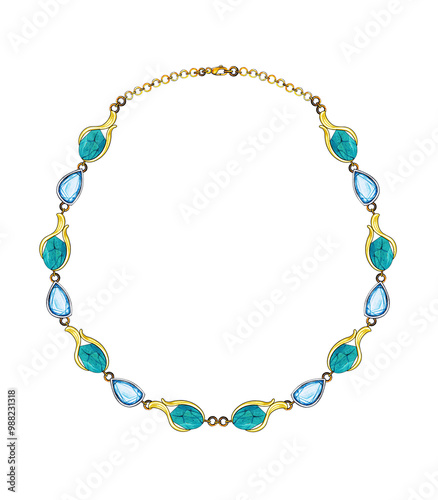 Wallpaper Mural Necklace jewelry design set with turquoise and blue topaz sketch by hand on paper.	
 Torontodigital.ca