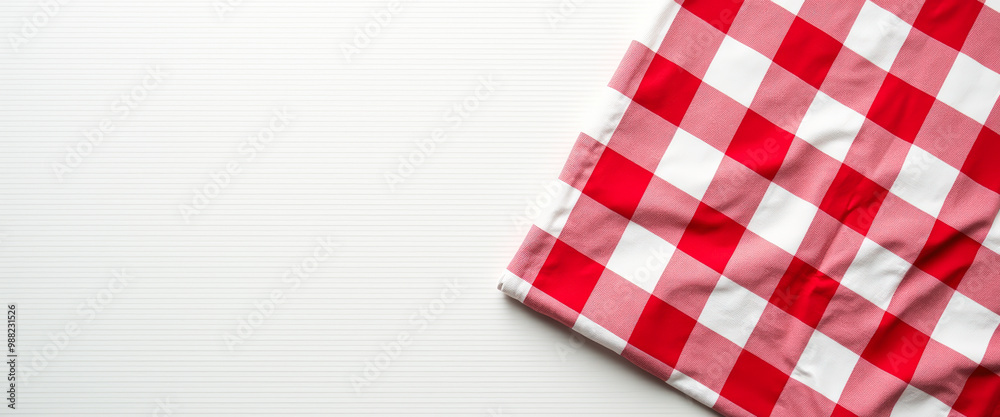 Red and White Checkered Tablecloth on a White Striped Surface Red and White Checkered Tablecloth on a White Striped Surface