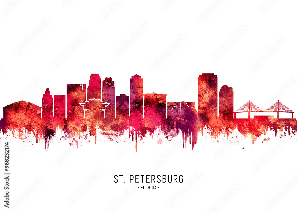 St. Petersburg Florida Skyline Red