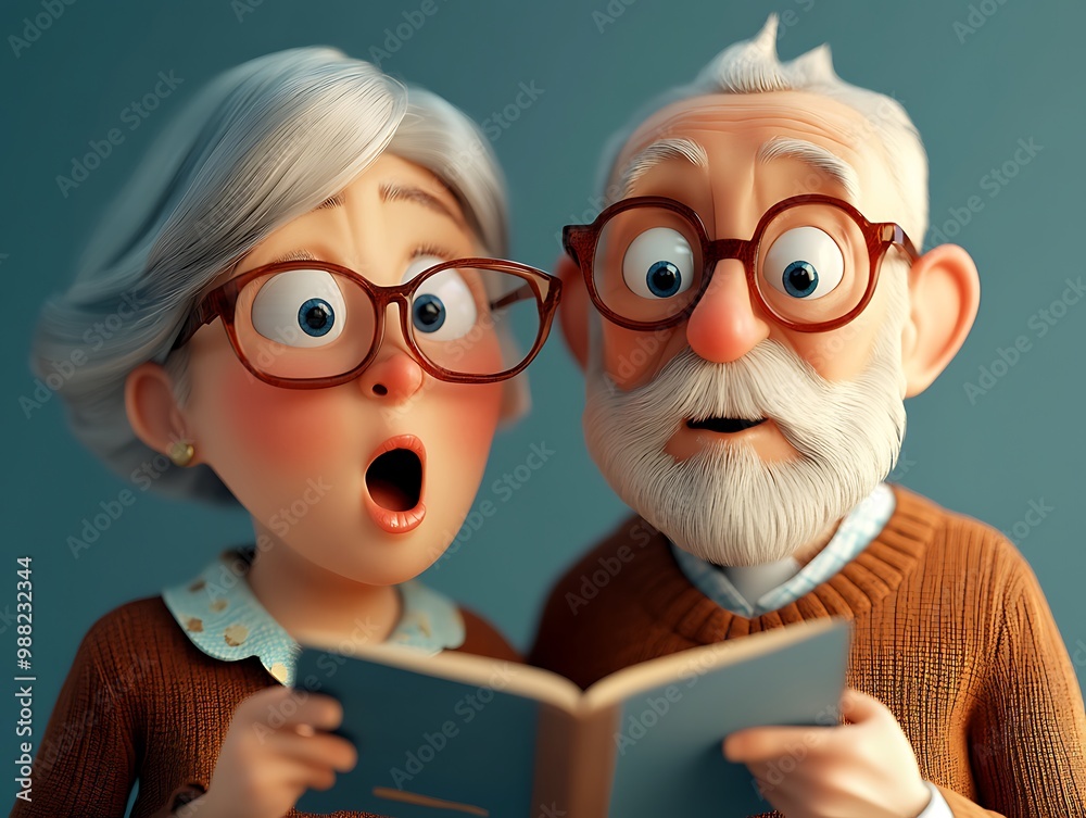 Surprised Senior Couple 3D Illustration