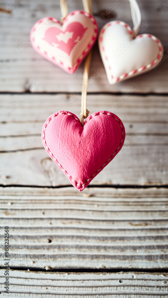Pink and White Hearts Hanging on a String Pink and White Hearts Hanging on a String
