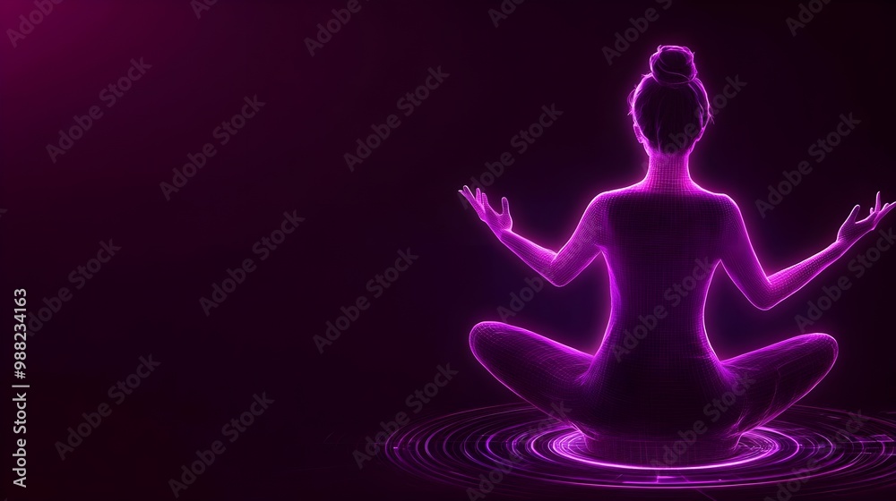 Serene silhouette of a meditating figure surrounded by glowing waves, representing peace, balance, and inner harmony. Serene silhouette of a meditating figure surrounded by glowing waves, representing peace, balance, and inner harmony.