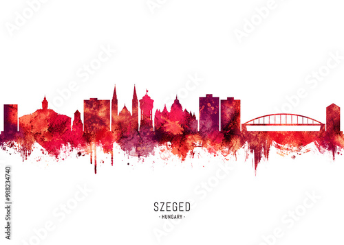 Szeged Hungary Skyline Red photo