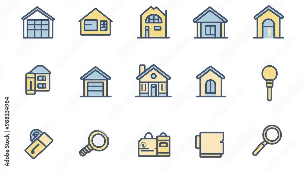 Real Estate thin line icon set.