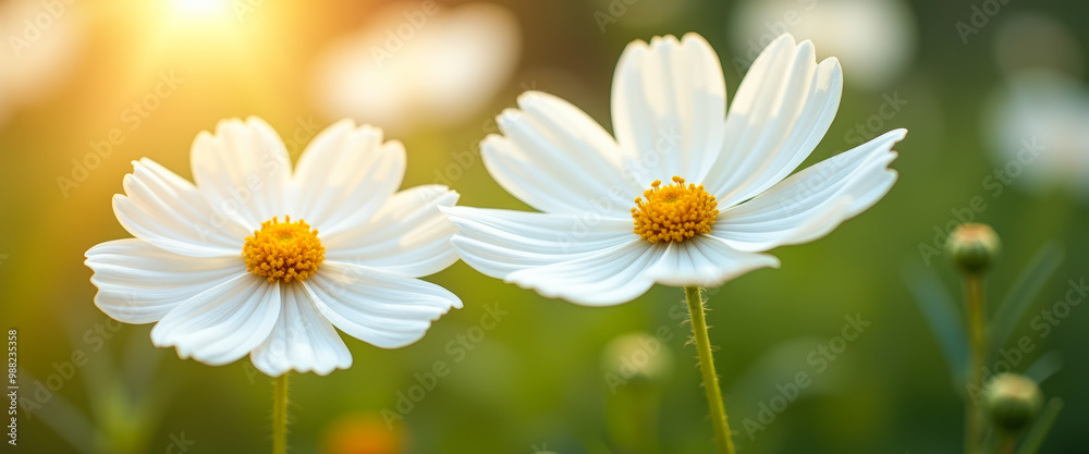 Fototapeta premium Close-up of White Cosmos Flowers in a Field