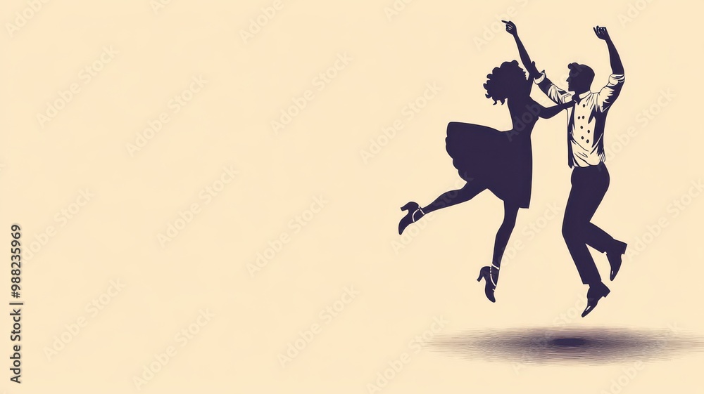 Dynamic silhouette of a joyous couple dancing together, embodying happiness and celebration in a minimalist style. Dynamic silhouette of a joyous couple dancing together, embodying happiness and celebration in a minimalist style.