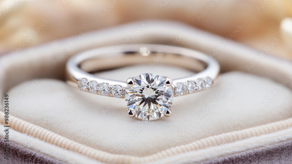 Elegant diamond ring displayed in a plush ring box, perfect for engagements and special occasions, symbolizing love and commitment. Elegant diamond ring displayed in a plush ring box, perfect for engagements and special occasions, symbolizing love and commitment.