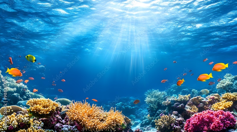 Fototapeta premium Vibrant coral reef with colorful fish.