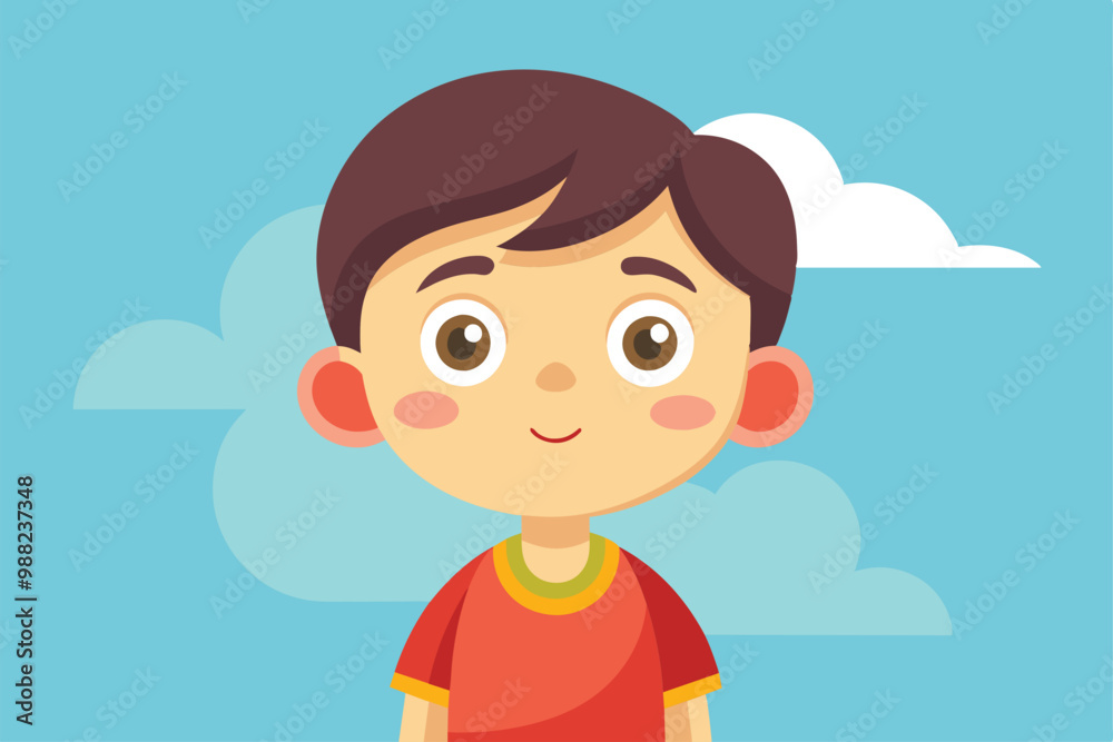 A young child displays curiosity and joy while standing outdoors, surrounded by a bright blue sky and fluffy white clouds. A young child displays curiosity and joy while standing outdoors, surrounded by a bright blue sky and fluffy white clouds.