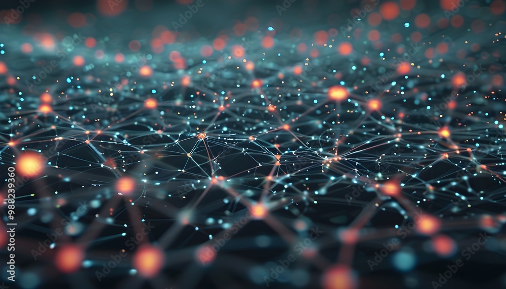 Dynamic network of interconnected nodes illustrating real-time ...