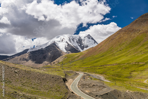 The valley and the mountains in Himalayas around Karola glacier photo