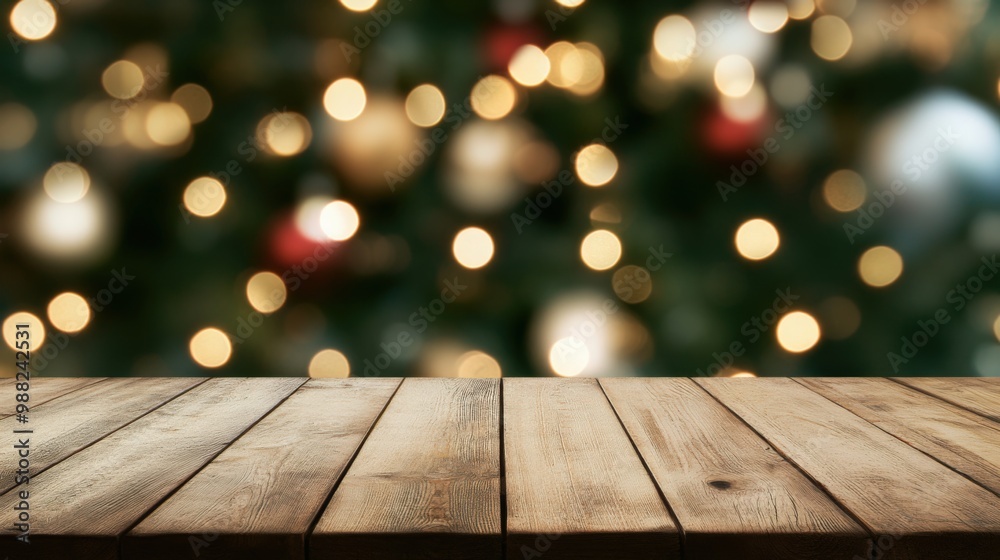 Rustic wooden surface with a dreamy bokeh background, perfect for holiday themes and creative product placements. Rustic wooden surface with a dreamy bokeh background, perfect for holiday themes and creative product placements.