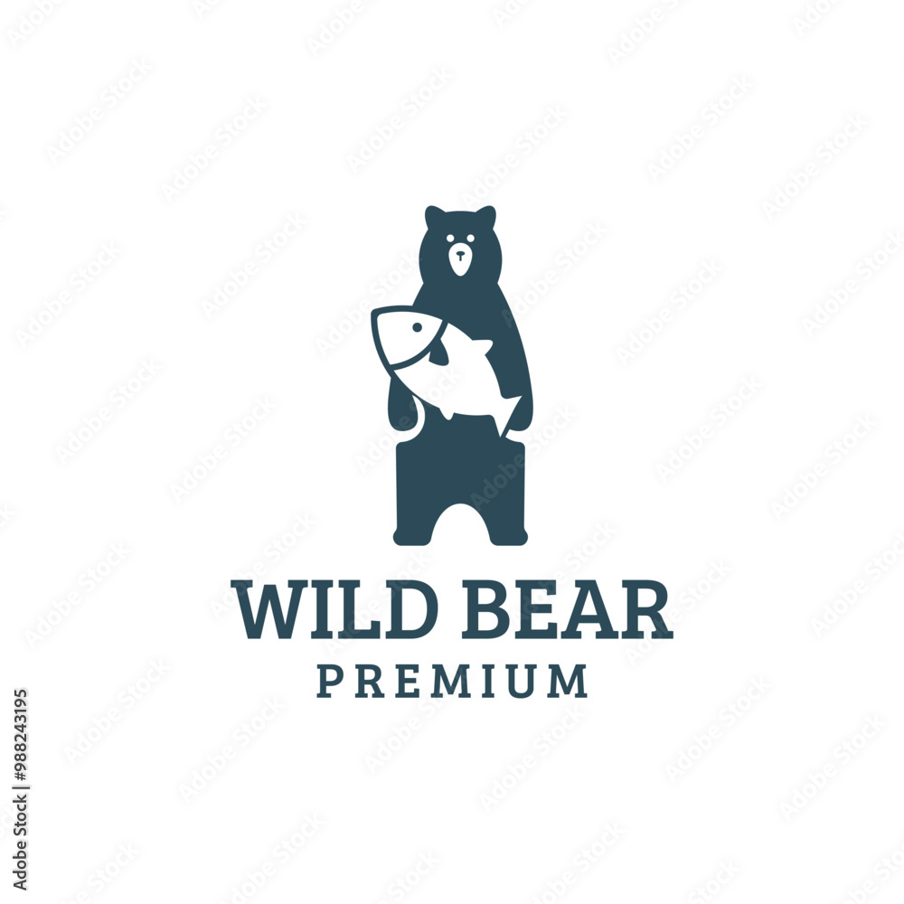 bear holding salmon fish vector illustration logo design bear holding salmon fish vector illustration logo design