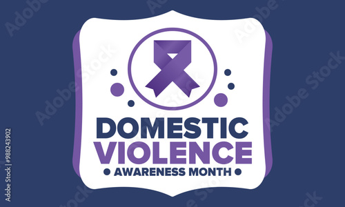 Domestic Violence Awareness Month in October. Celebrate annual in United States. Awareness purple ribbon. Day of Unity. Prevention campaign. Stop women abuse. Poster, banner and background. Vector