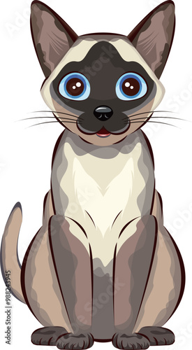 Siamese cat 猫｜白いボディに濃茶のコントトラストがかっこいいオリエンタルな猫シャムのイラスト