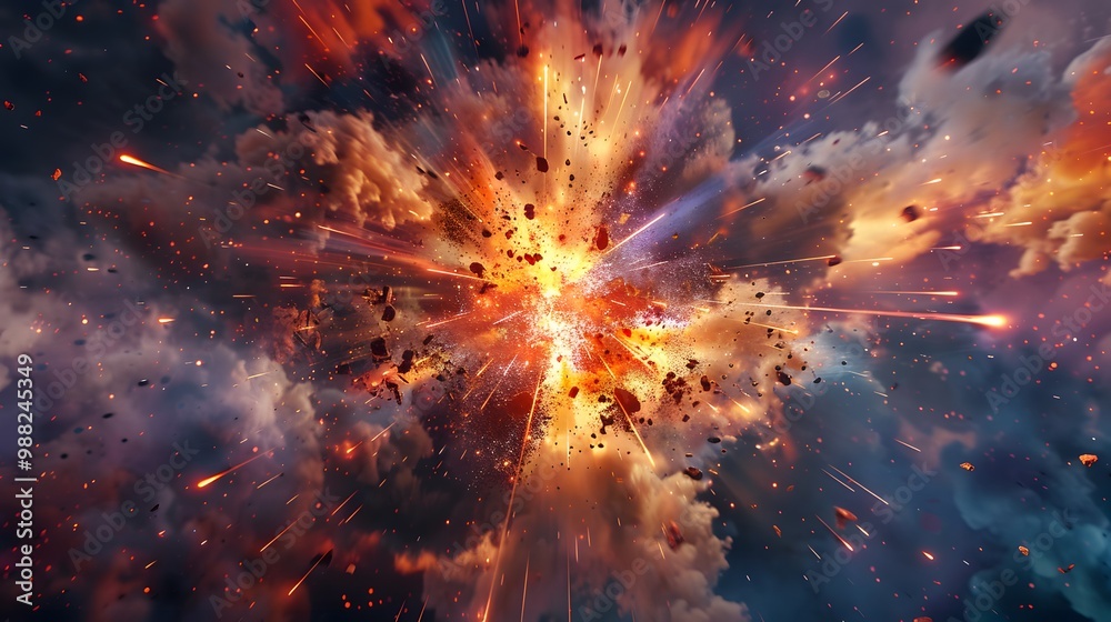 Fototapeta premium Colorful Firework Particle Display: Create an image of an explosive firework display where colorful particles burst in all directions, illuminating the night sky with vibrant hues and patterns.