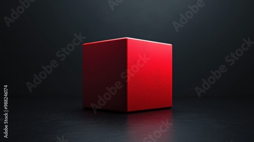 A simple red cube on a dark background, emphasizing minimalism. photo