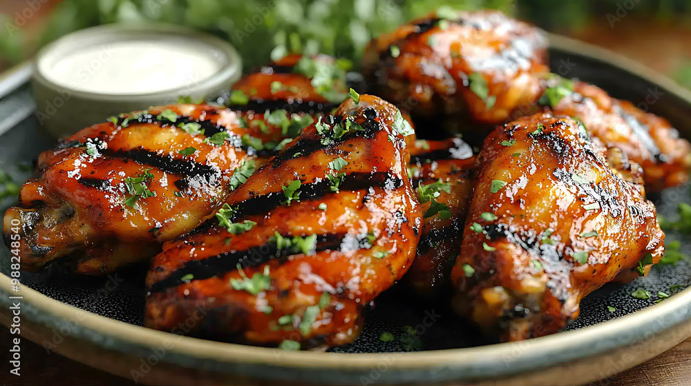 grilled chicken wings marinated in a spicy buffalo sauce grilled chicken wings marinated in a spicy buffalo sauce