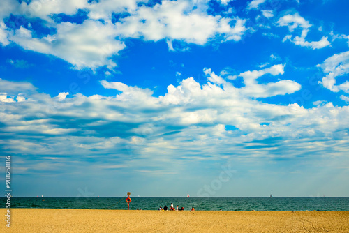 Photography blue sky and white clouds over sandy beach shot toronto beaches lake ontario roo