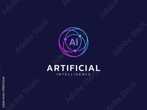 Artificial intelligence with letter AI in Network Circle lines Technology Analysis logo vector design concept. AI technology logotype symbol for advance technology, tech company, identity, robot, ui.